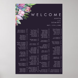 Colourful Tropical Purple Alphabetical Seating Poster