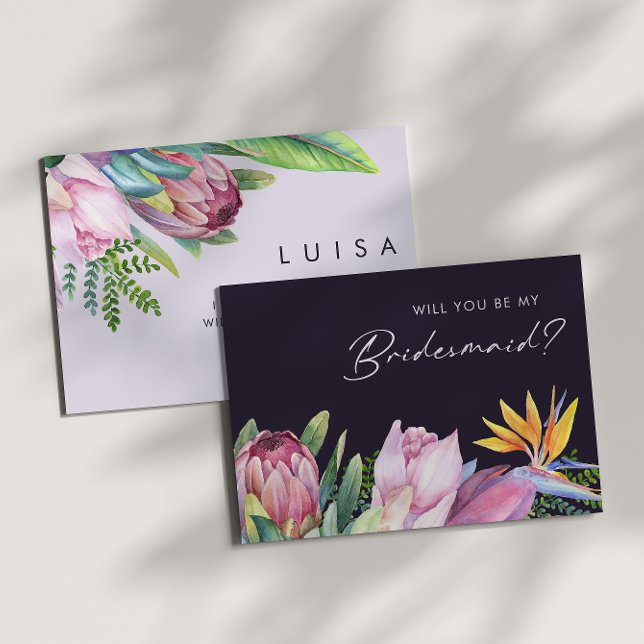 Colourful Tropical Purple Bridesmaid Proposal Invitation (Creator Uploaded)
