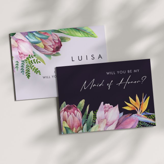 Colourful Tropical Purple Maid Of Honour Proposal Invitation (Creator Uploaded)