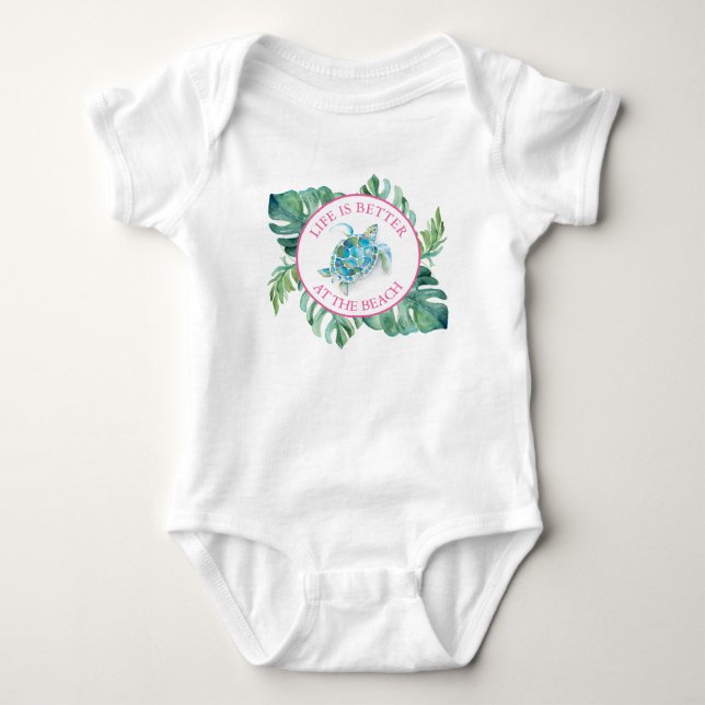 Colourful Tropical Sea Turtle Unique Art Baby Bodysuit (Front)