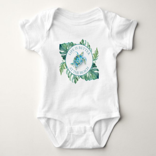 Colourful Tropical Sea Turtle Unique Art Baby Bodysuit (Front)