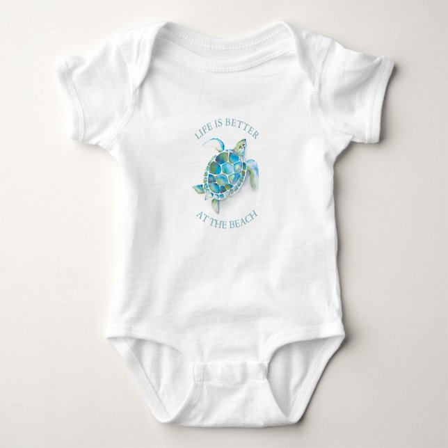 Colourful Tropical Sea Turtle Unique Art Baby Bodysuit (Front)