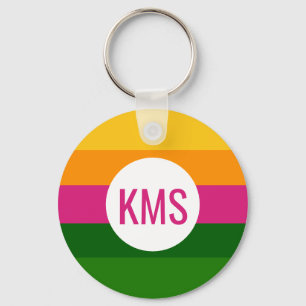 Colourful Tropical Stripes Monogram Initial Key Ring