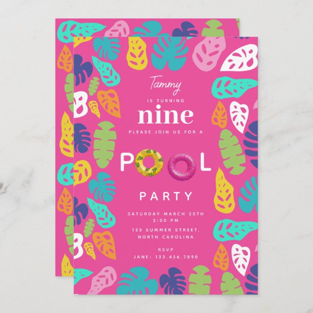 Colourful Tropical Summer Birthday Pool Party Invitation (Front/Back)