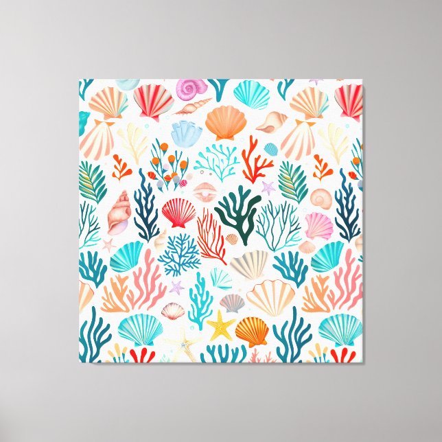 Colourful Tropical Summer Coral Seashell Canvas Print (Front)