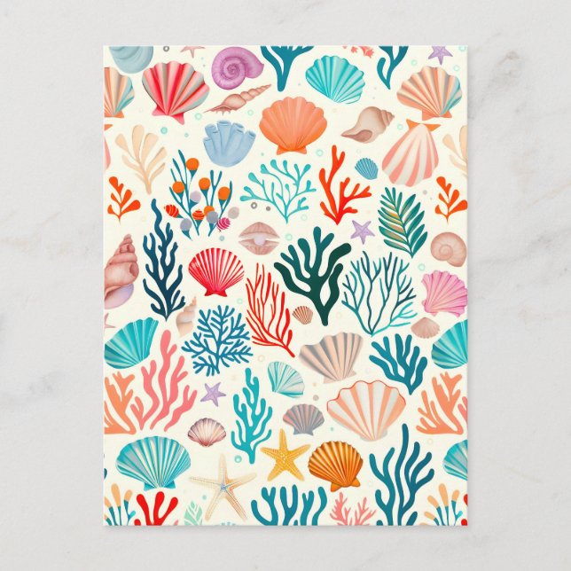 Colourful Tropical Summer Coral Seashell Holiday Postcard (Front)