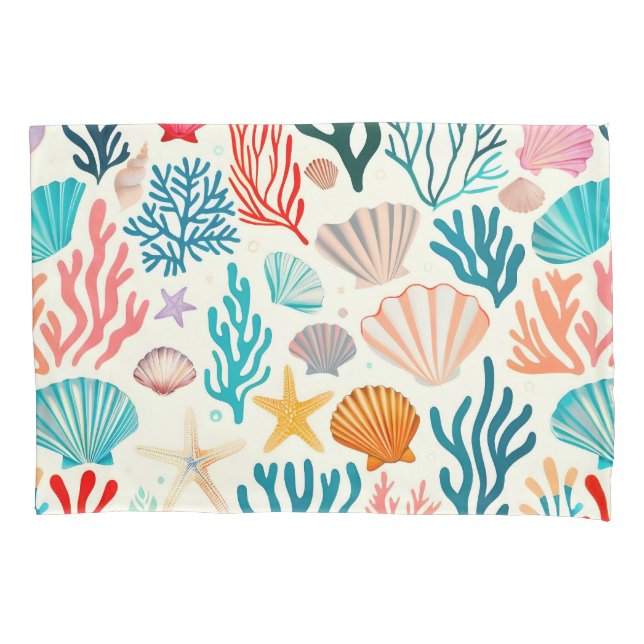 Colourful Tropical Summer Coral Seashell Pillowcase (Front)
