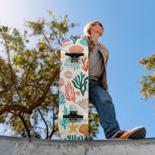 Colourful Tropical Summer Coral Seashell Skateboard