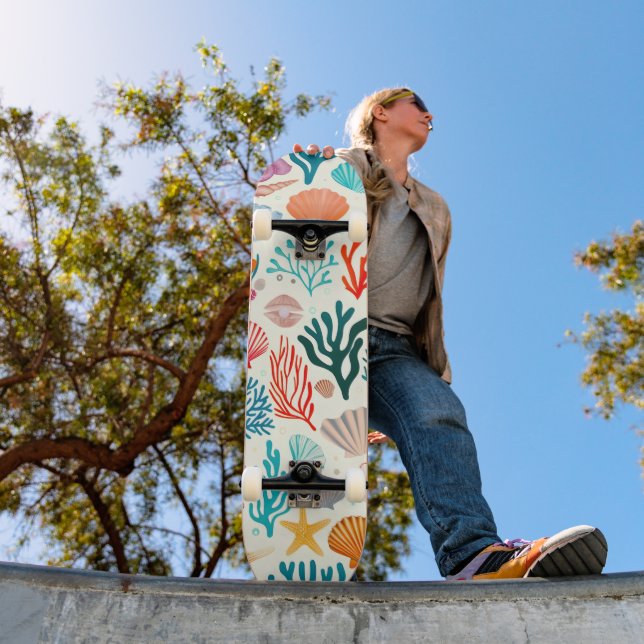 Colourful Tropical Summer Coral Seashell Skateboard (Outdoor 1)