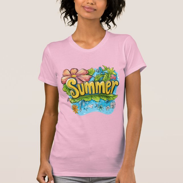 Colourful Tropical "Summer" Graphic T-Shirt (Front)