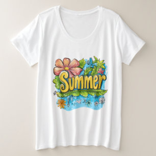 Colourful Tropical "Summer" Graphic T-Shirt Plus Size T-Shirt