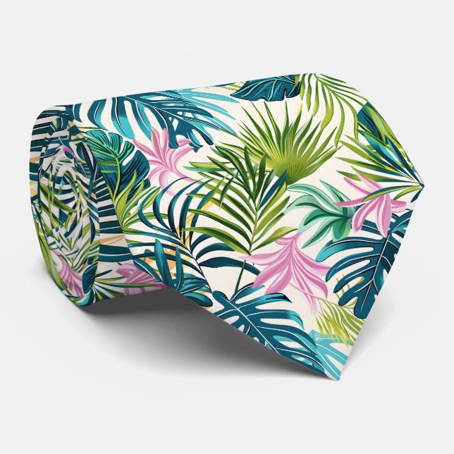 Colourful tropical tiled leaf pattern  tie (Rolled)