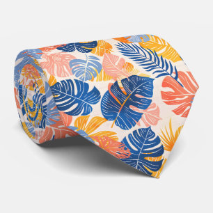 Colourful tropical tiled leaf pattern  tie