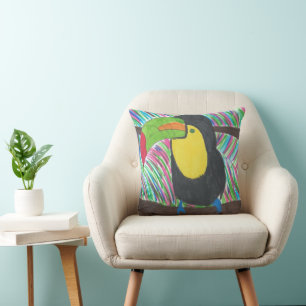 Colourful Tropical Toucan Throw Pillow