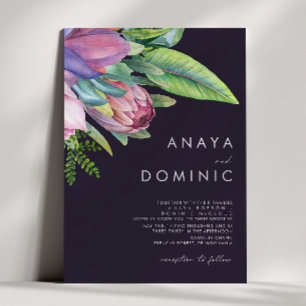 Colourful Tropical Traditional Purple Wedding Invitation