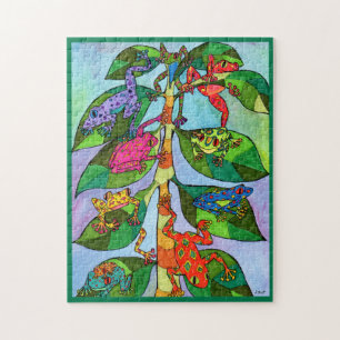 Colourful Tropical Tree Frog Folk Art Jigsaw Puzzl Puzzle