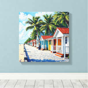 Colourful Tropical Vibrant Beach Huts Canvas Print