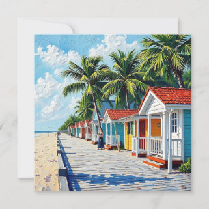 Colourful Tropical Vibrant Beach Huts  Holiday Card