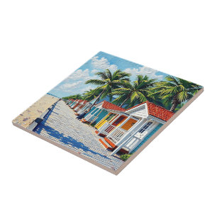 Colourful Tropical Vibrant Beach Huts Tile
