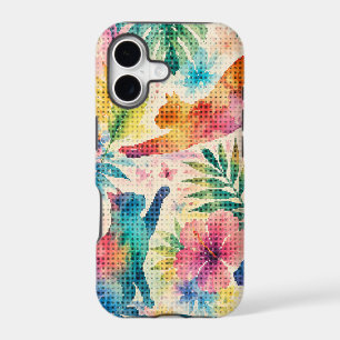 Colourful Tropical Watercolor Cat Silhouettes