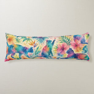 Colourful Tropical Watercolor Cat Silhouettes Body Cushion