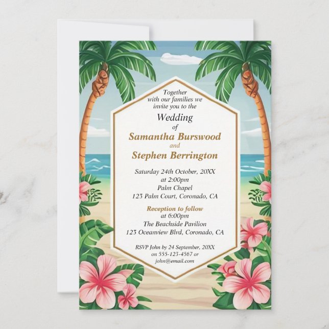 Colourful Tropical Watercolor Wedding Reception Invitation (Front)