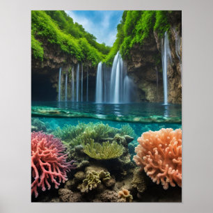 Colourful tropical  waterfalls poster