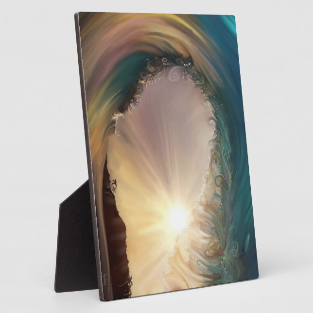 Colourful tropical wave breaking at sunset plaque (Side)