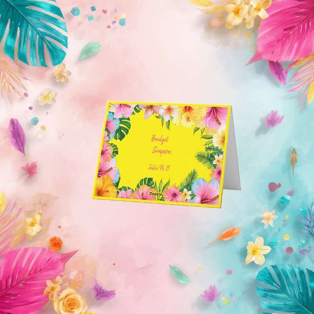 colourful tropical wedding guest name seating card (Creator Uploaded)