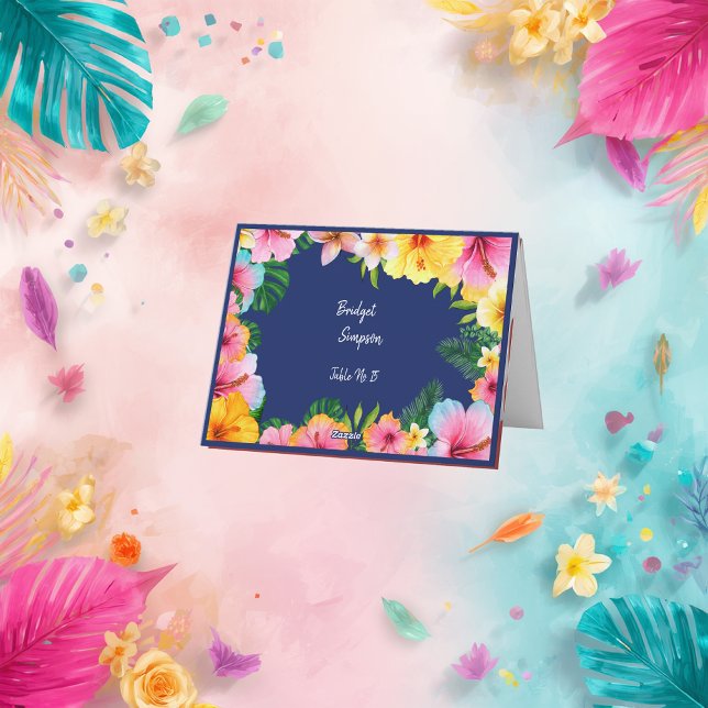 colourful tropical wedding guest name seating card (Creator Uploaded)