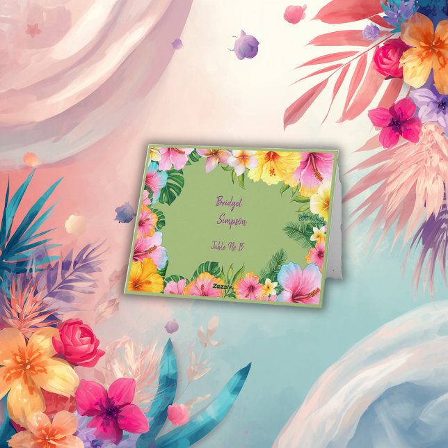 colourful tropical wedding guest name seating card (Creator Uploaded)