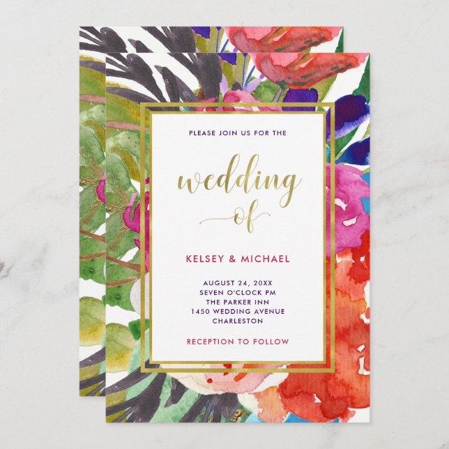 Colourful Tropical Wedding Invitation (Front/Back)