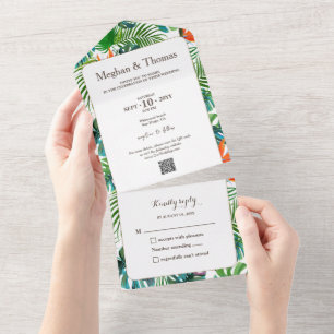 Colourful Tropical Wedding with QR Code RSVP All In One Invitation
