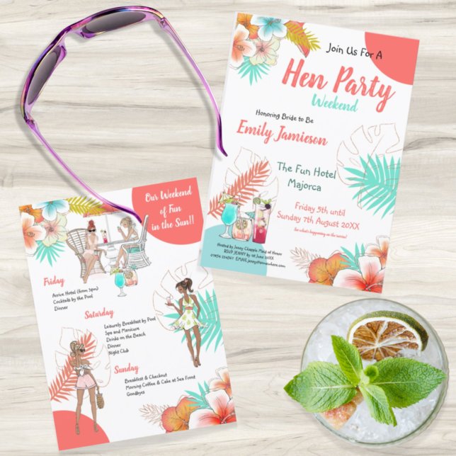 Colourful Tropical Weekend Itinerary Hen Party Invitation (Creator Uploaded)