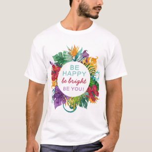 Colourful Tropical Wreath Frame with Be Happy Quot T-Shirt