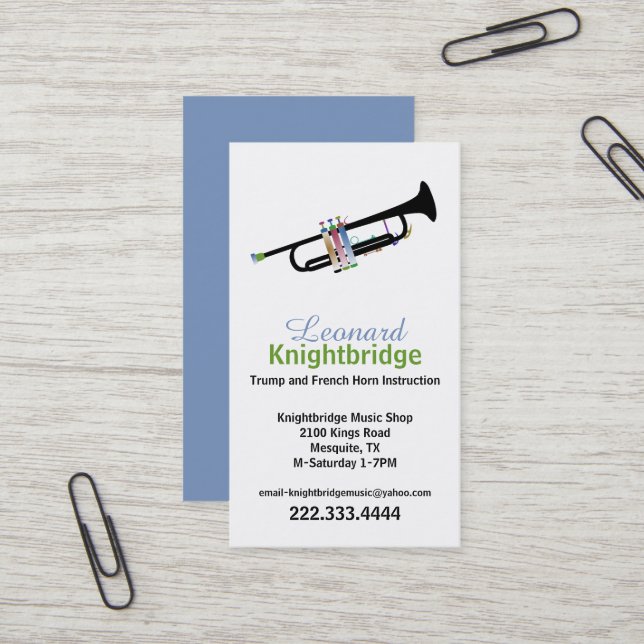 Colourful Trumpet Business Card (Front/Back In Situ)