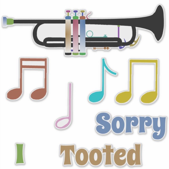 Colourful Trumpet Musical Notes and Text 2 Sticker (Front)