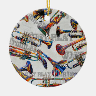 Colourful Trumpet Ornament, Trumpet Xmas Juleez Ceramic Tree Decoration