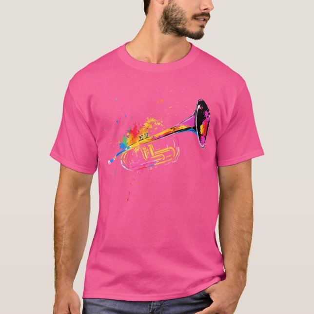 Colourful Trumpet Player Jazz Music Lover T-Shirt (Front)