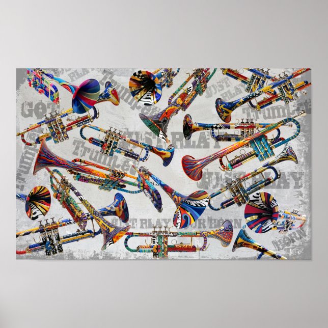 Colourful Trumpet Poster by Juleez, Trumpet Art (Front)