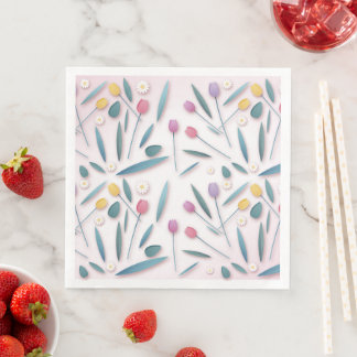Colourful Tulip and Daisy Paper Napkins