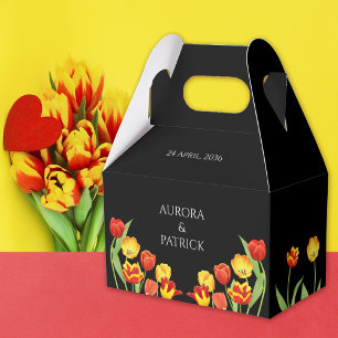 Colourful Tulip Boho Floral Spring Black Wedding Favour Box