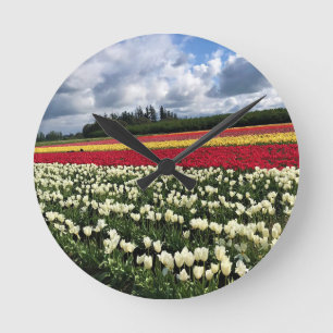 Colourful Tulip Field, Oregon Round Clock