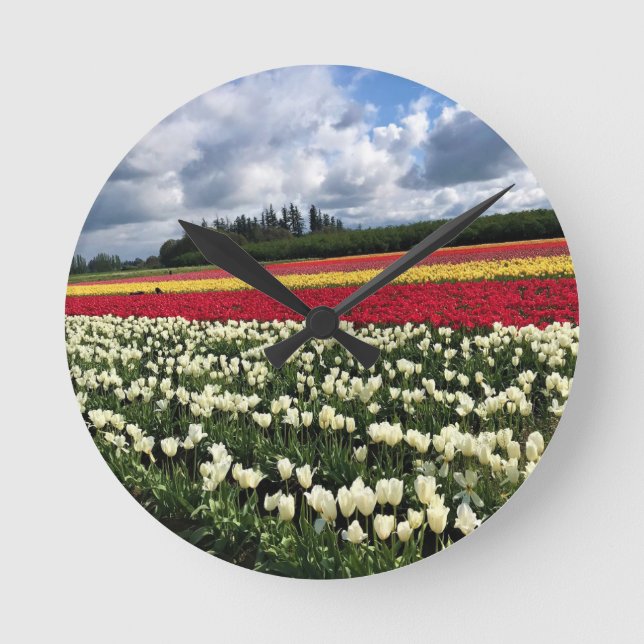 Colourful Tulip Field, Oregon Round Clock (Front)
