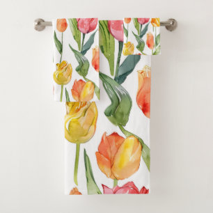 Colourful tulip field pattern bath towel set