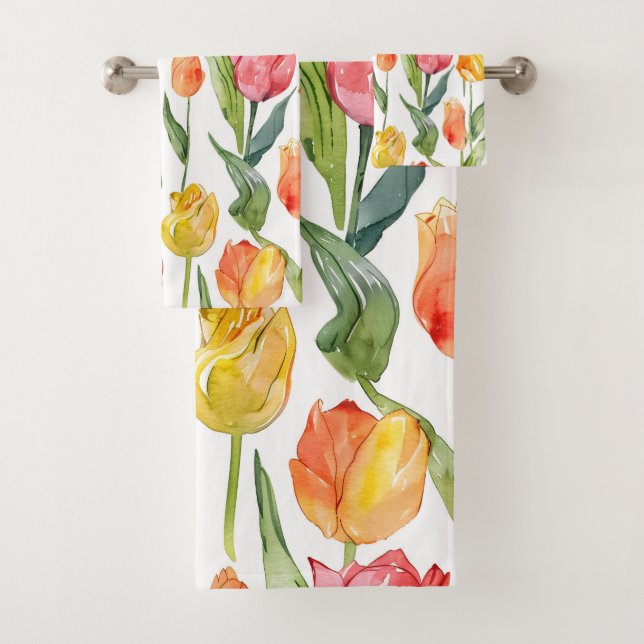 Colourful tulip field pattern bath towel set (Insitu)