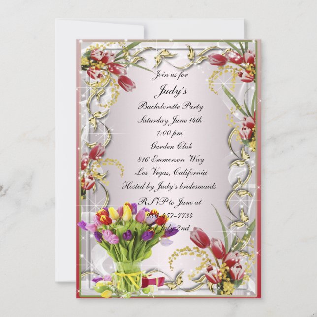 Colourful Tulip Floral Bachelorette Party Invite (Front)
