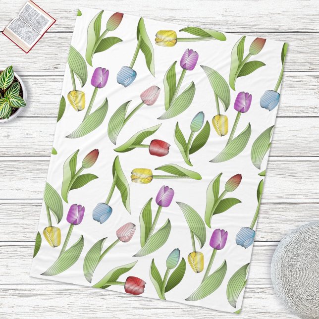 Colourful Tulip Floral Fleece Blanket (Creator Uploaded)