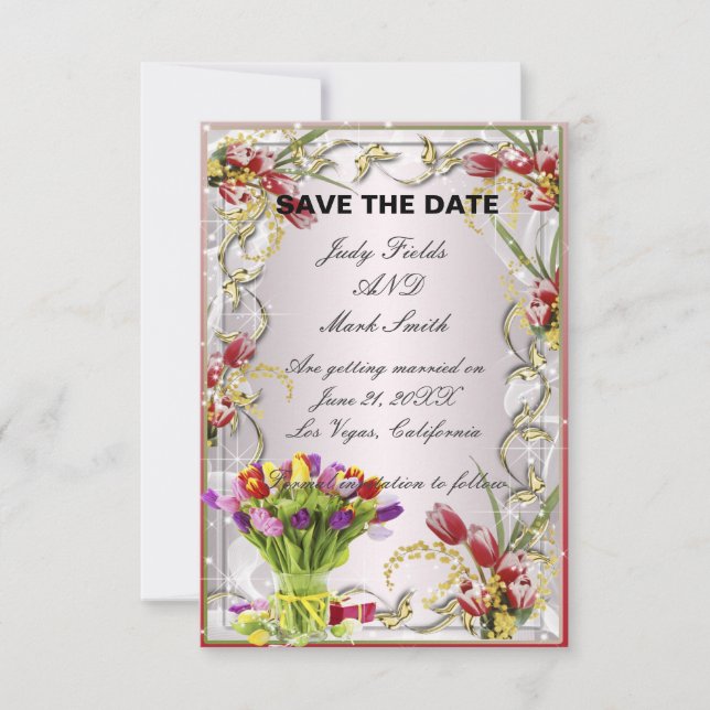 Colourful Tulip Floral Save The Date Card (Front)