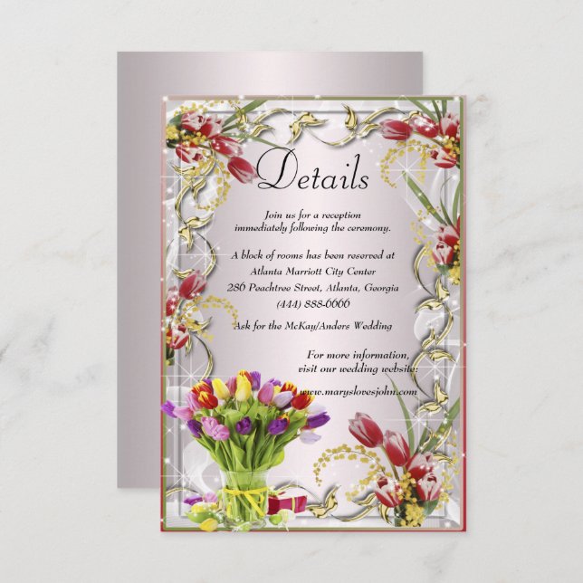Colourful Tulip Floral Wedding Details Enclosure Card (Front/Back)